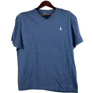 Polo Ralph Lauren Mens L V Neck Cotton T Shirt Heather Blue Classic Fit Preppy